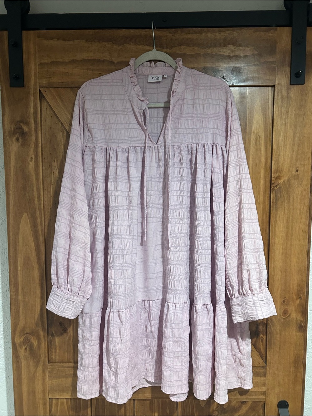 VRS Women's Long Sleeve Tiered Ruffle Tunic Dress - Soft Pink